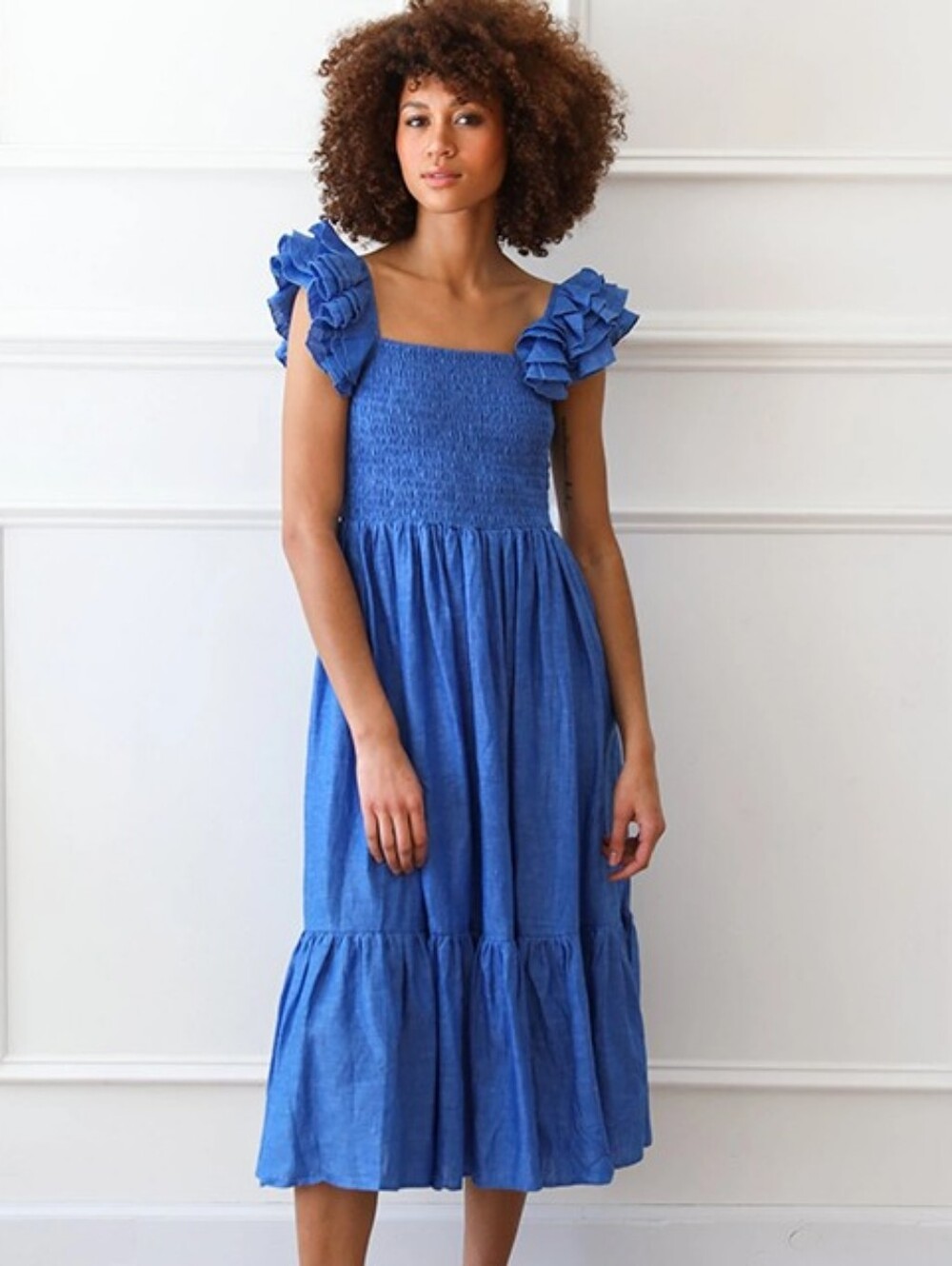 Mille olympia 100% linen blue dress, large